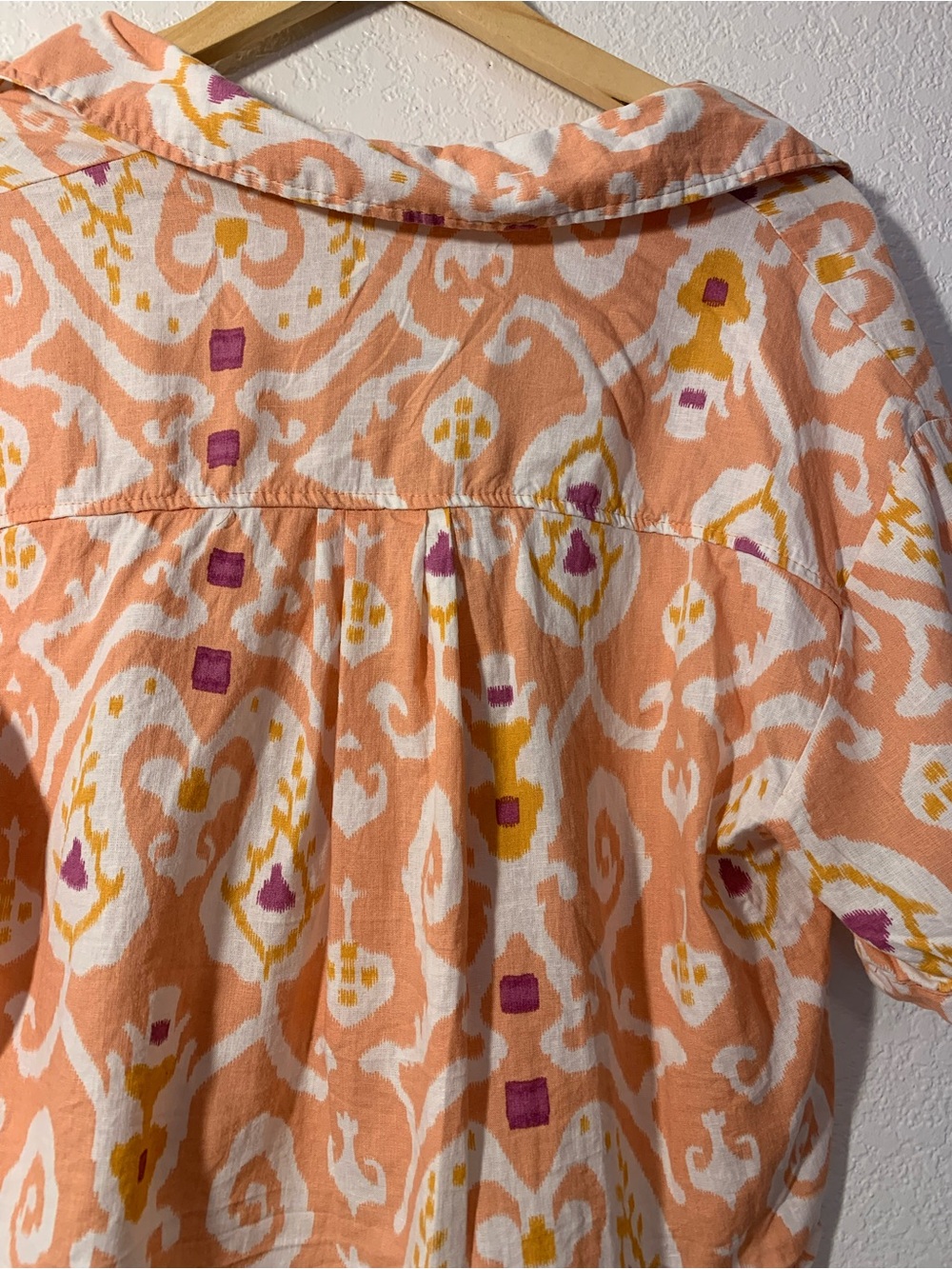 Christian Siriano Linen Rayon Blend Peach White Short Sleeve Button-Down | L - Picture 11 of 14